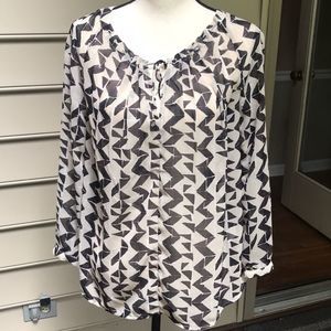Lucky Brand Geometric Print Blouse Tie-neck